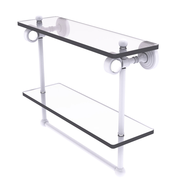 Jarrell 2 Piece Glass Tiered Shelf with Towel Bar, 13" H x 16" W x 5.12" D, Matte White