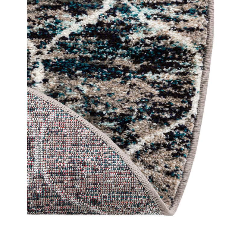 Llanet Geometric Area Rug, Round 4'1", Multi Blue