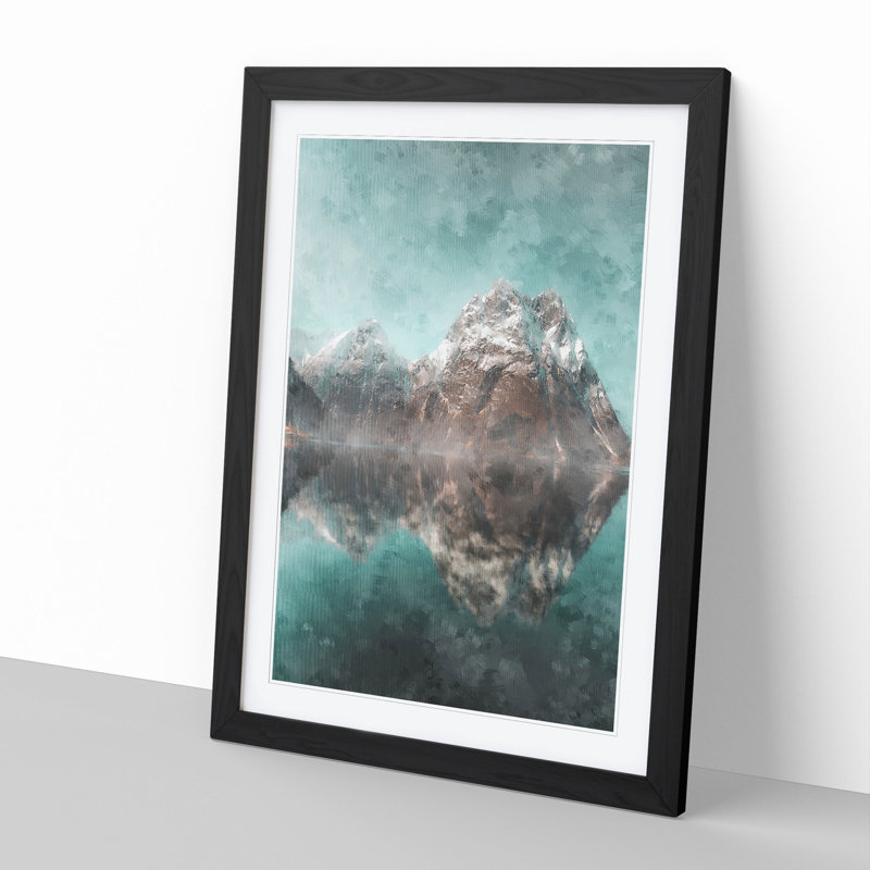 Mountain Reflections in Norway - Framed Print, Black Framed, 36cm H x 27cm W x 2cm D