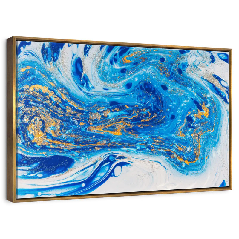 Tourbillons fluides azur, Cadre flottant doré, 31 po x 21 po