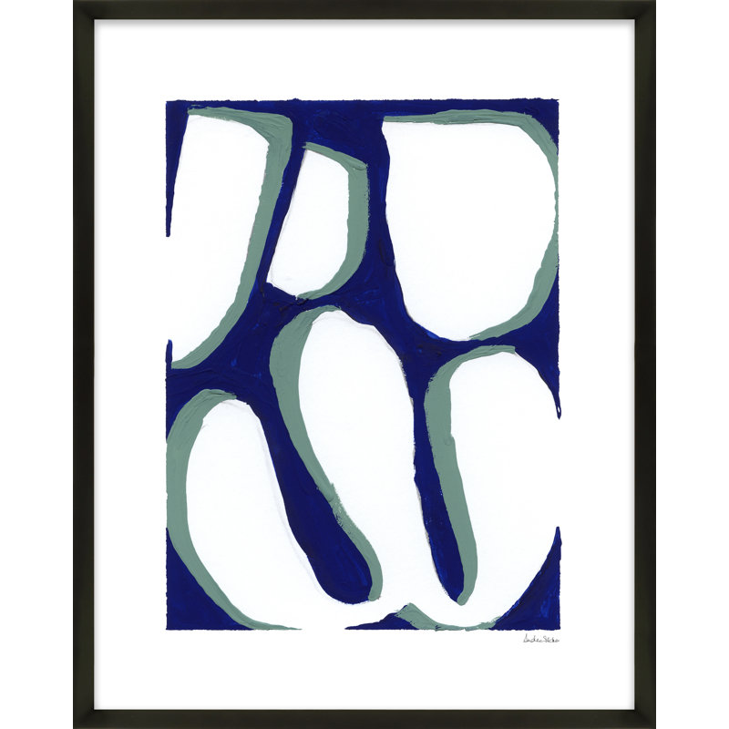 Contemporary Blues 1 Painting by Andrea Stokes, 20" H x 16" W x 1.25" D, Black Wood