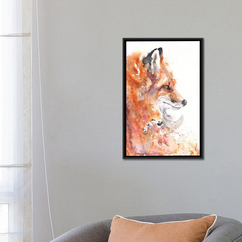 « fire fox », impression sur toile, H 26 po x l 18 po x P 1,5 po, Toile avec cadre noir, Pas de tapis