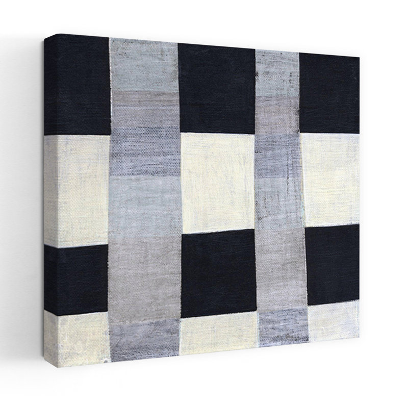 Art contemporain abstrait à carreaux gris 2, H 18 po x l 18 po