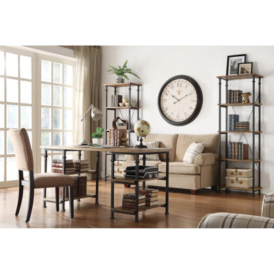Vintage Industrial 1Pc Writing Desk With 4 Open Shelves Rustic Solid Wood And Metal Furniture Modern Design Office Table