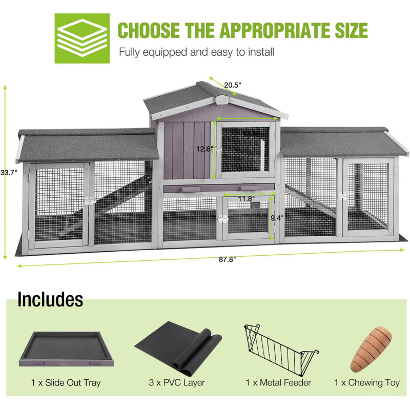 Grande cage à poulets pour l'extérieur avec plateau de nettoyage et toit imperméable Lapin en bois PVC