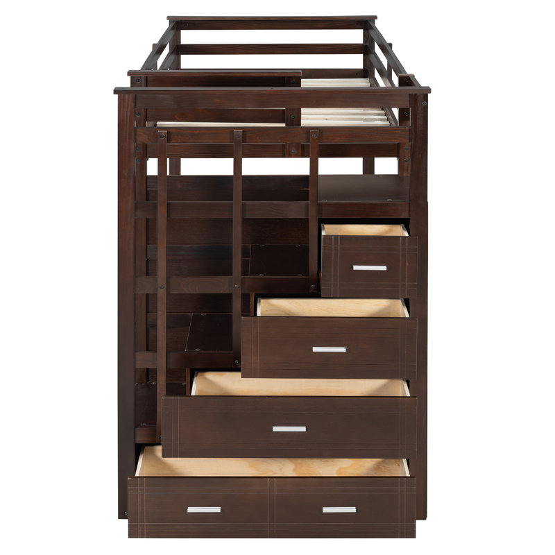Rangement pour lit superposé simple avec lit superposé en bois massif et espresso
