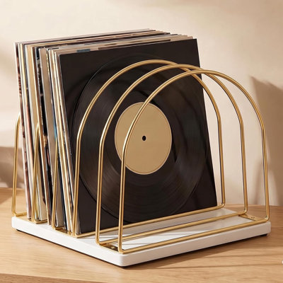Wooden Vinyl Record Storage Holder, Record Stand Organizer for Vinyl Records & LPs, Magazine Holder, CD Storage, DVD Storage, CD Holder, Album Organizer Shelf, Gold