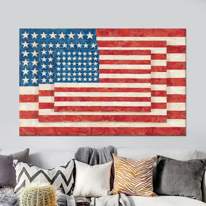 «Elegant Patriotic Printed Canvas: American Flag Home Wall Art, 1P WhiteFramedCanves», 63,1 po H x 102,4 po l