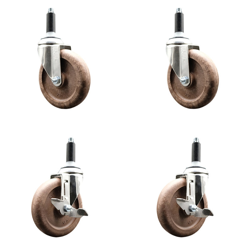 316SS High Temp Glass Filled Nylon Stem Caster Set 2 Brake SCC