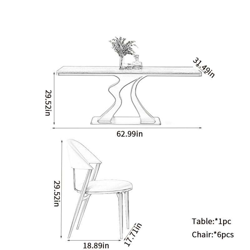 Modern Household Light Luxury Dining Table Sets 6 - Person Walnut Solid Wood Top Pedestal Dining Set