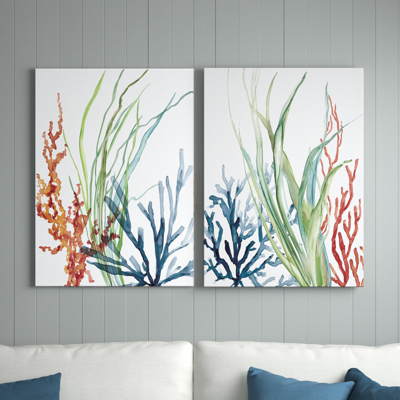 Océan jardin I - ensemble de 2 reproductions d'art, H 40 po x l 30 po, Toile tendue, No Frame