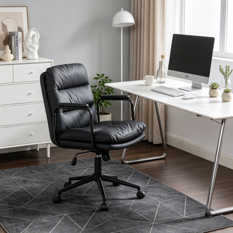 Office Chair Task Chair With Wheels And Armrests, Black