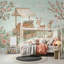 Papier peint pastel avec bordure florale amovible-126556750-126556751