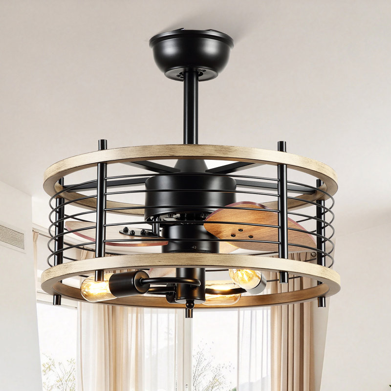 Ventilateurs de plafond de style campagne moderne en cage 18 "avec lumières et télécommande, 20"