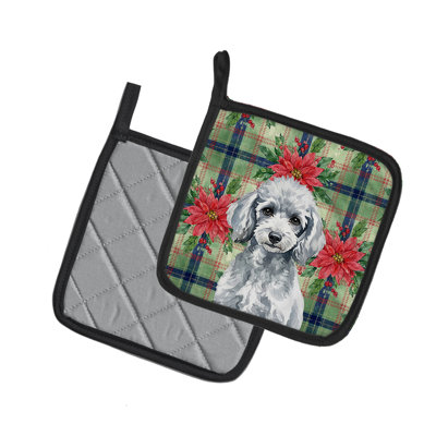 Paire de poignées de Noël miniature style caniche argent
