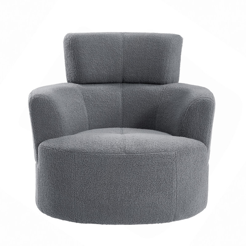 36.98" W Upholstered Swivel Barrel Chair, Gray
