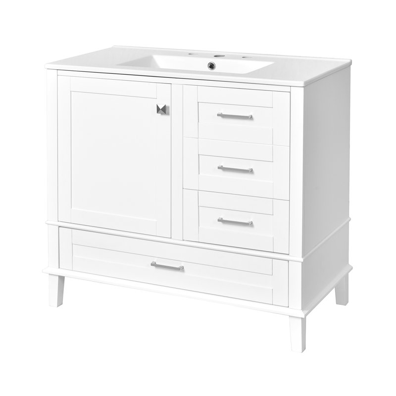 Meuble-lavabo blanc de 36 po avec trop-plein - Élégant et fonctionnel pour unité de rangement compacte