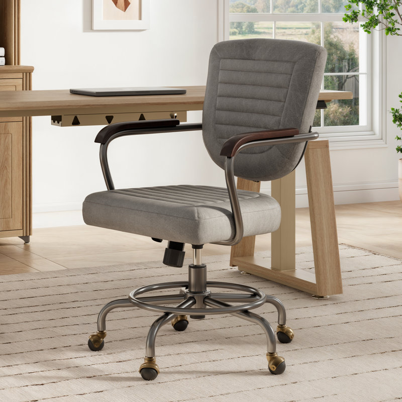 Gray Fabric Vintage Task Office Chair with Padded Armrest