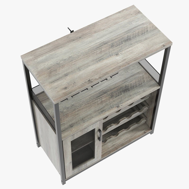 Armoire à vin industrielle avec support pour 12 bouteilles et porte-verres, armoire à alcool pour la cuisine et la salle à manger, buffet à porte en filet, gris