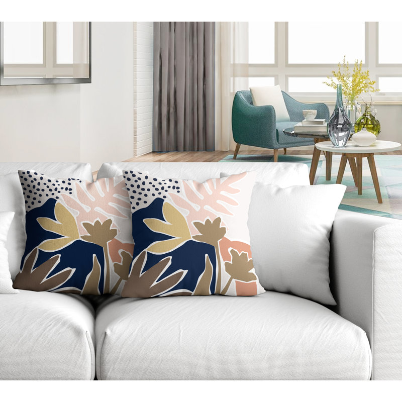 Jeté carré en polyester / mélange de polyester intérieur / extérieur, L 15 po x H 15 po, Saumon / bleu marine / beige
