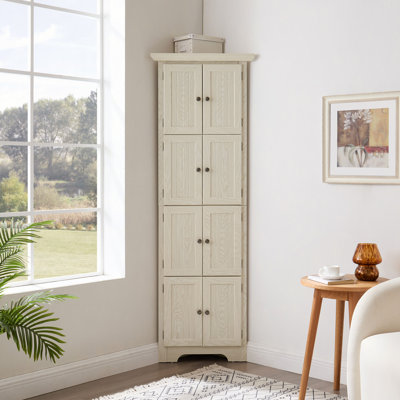 4-Tier 72" Corner Kitchen Pantry Storage Cabinet With 8 Doors Tall Storage Cabinet, Corner Cabinet And Shelves, Home Farmhouse Bookshelf Cabinet For Bathroom, Living Room, Kitchen