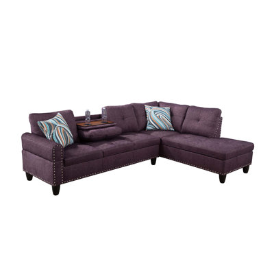 97.5" L-Shaped Sectional Sofa With Built-In Cup Holders