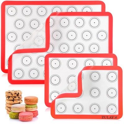 Zulay Kitchen 4 Piece Set Silicone Macaron Baking Mats - 2 Half Size and 2 Quarter Size