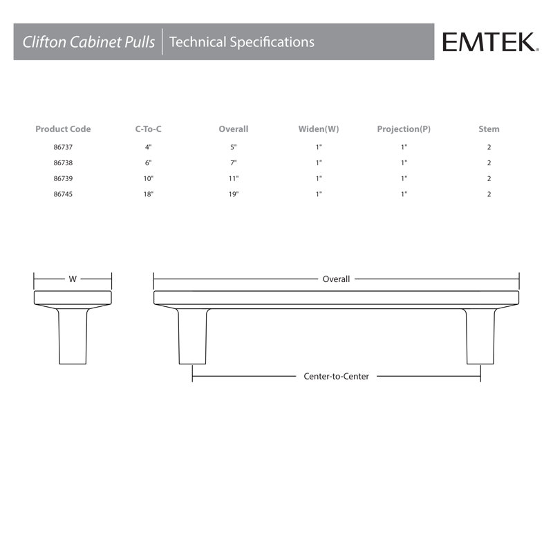 Poignée d'armoire 4 po Emtek Clifton, centre à centre, nickel satiné, Nickel satiné