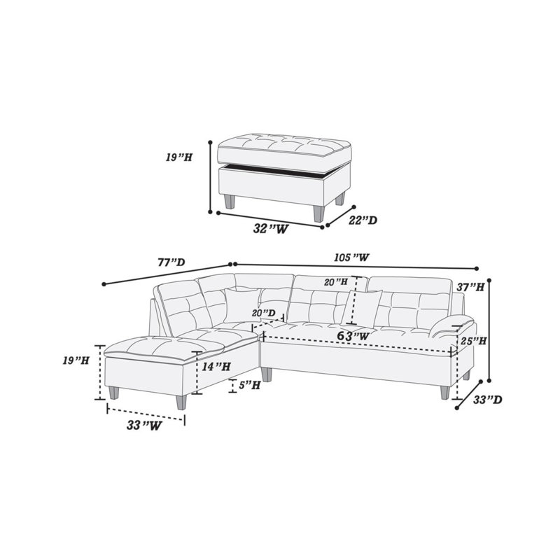 Canapé modulaire faisant face à gauche avec repose-pieds, Polyfibre noir