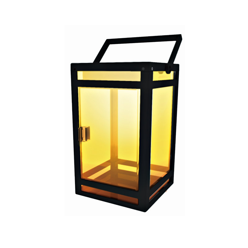 7.87'' Solar Powered Integrated LED Color Changing Outdoor Lantern, Clear - White/Amber