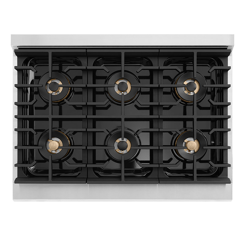 ZLINE Autograph 36 in. Paramount Gas Range with 6 DuoPro Burners w/ Black Door & Gold Accents, White Matte, Champagne Bronze