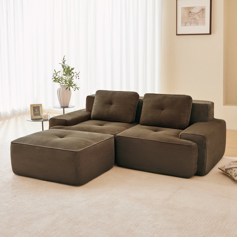 Canapé modulaire moderne en L pour salon, L 80,3 po, Velours côtelé brun