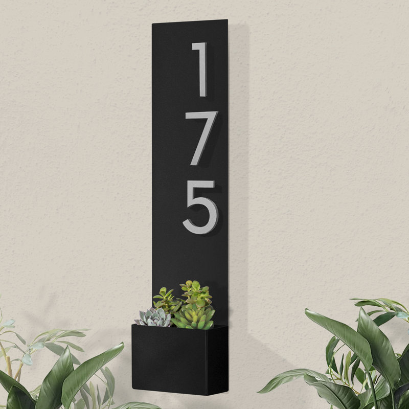 Plaque d'adresse murale debout, Argent, Oui, Noir