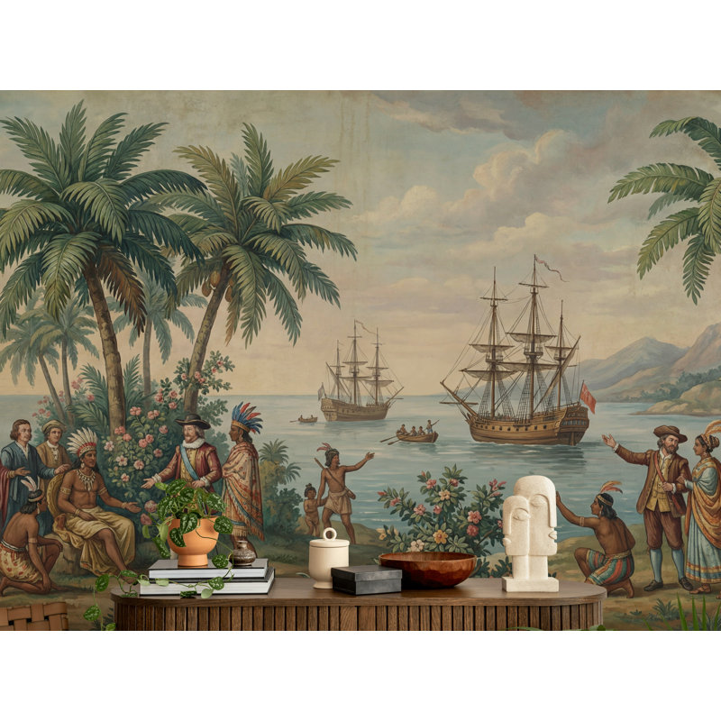 Murale de bateau historique, 140 po x 108 po, Peler et coller