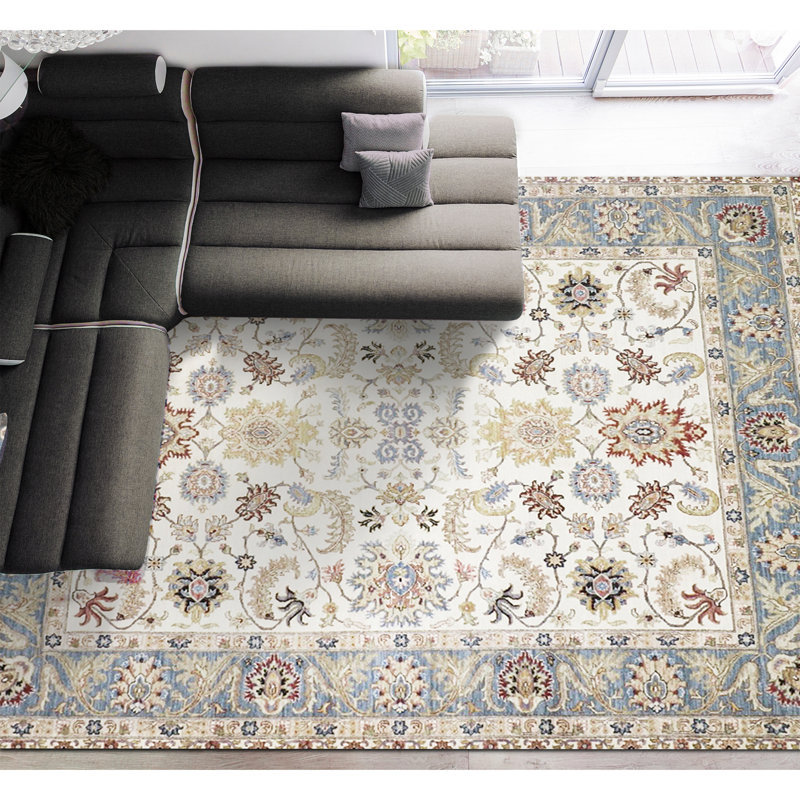 Oriental Area Rug in Beige/Wine/Light Blue, Rectangle 9' x 12'