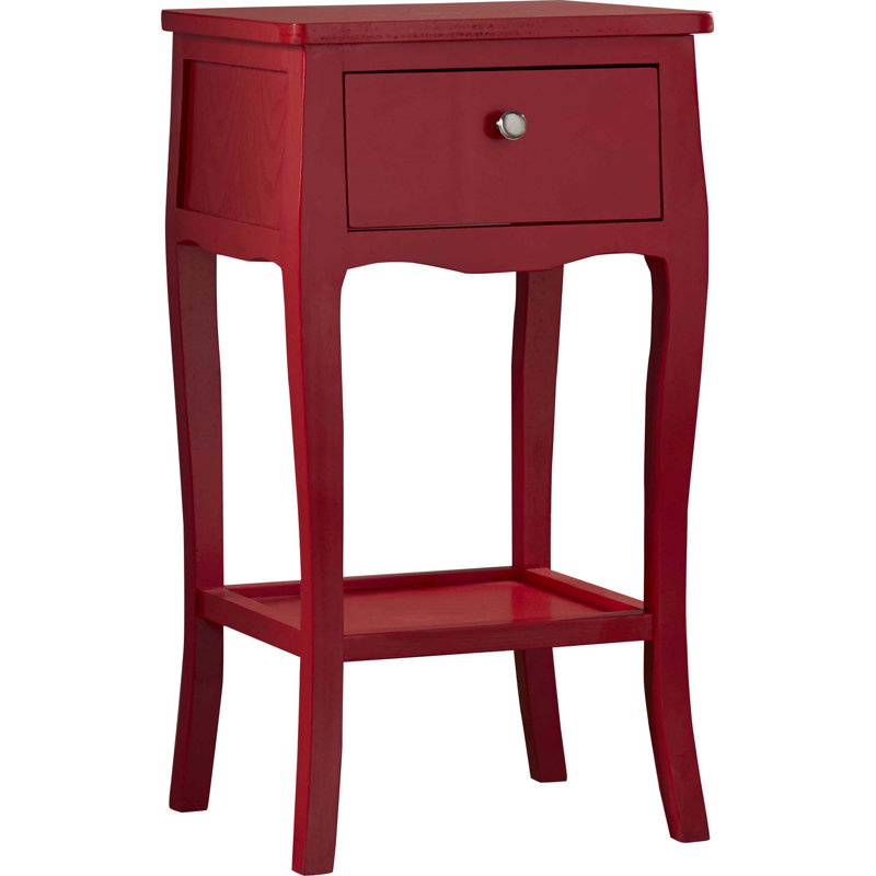 Table de bout en bois massif avec rangement Radikha, Rouge vif