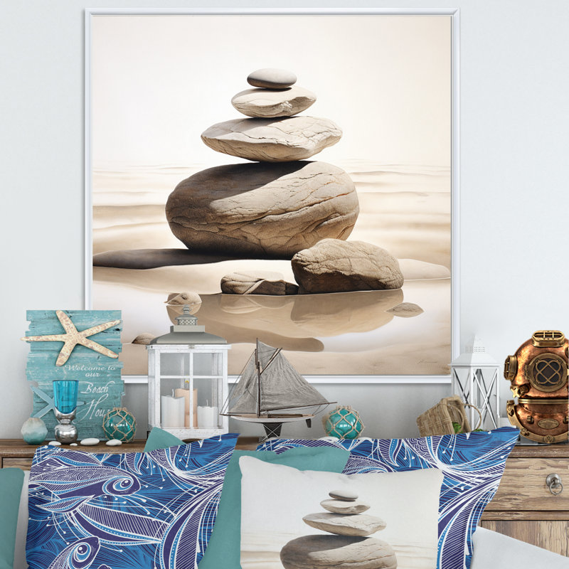 " Beach Photo Harmonious Balance VI ", 24" H x 24" W x 1" D, White Floater Framed