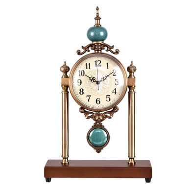 Horloge de cheminée de cheminée rétro - horloge de bureau rétro silencieuse pour le salon, base en noyer avec pendule antique à tablette en métal, décoration intérieure
