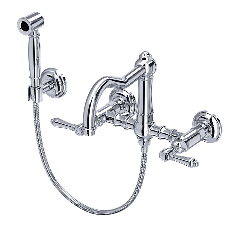 Acqui® Wall Mounted Bridge Faucet with Accessories, Polished Chrome, Cross Handle