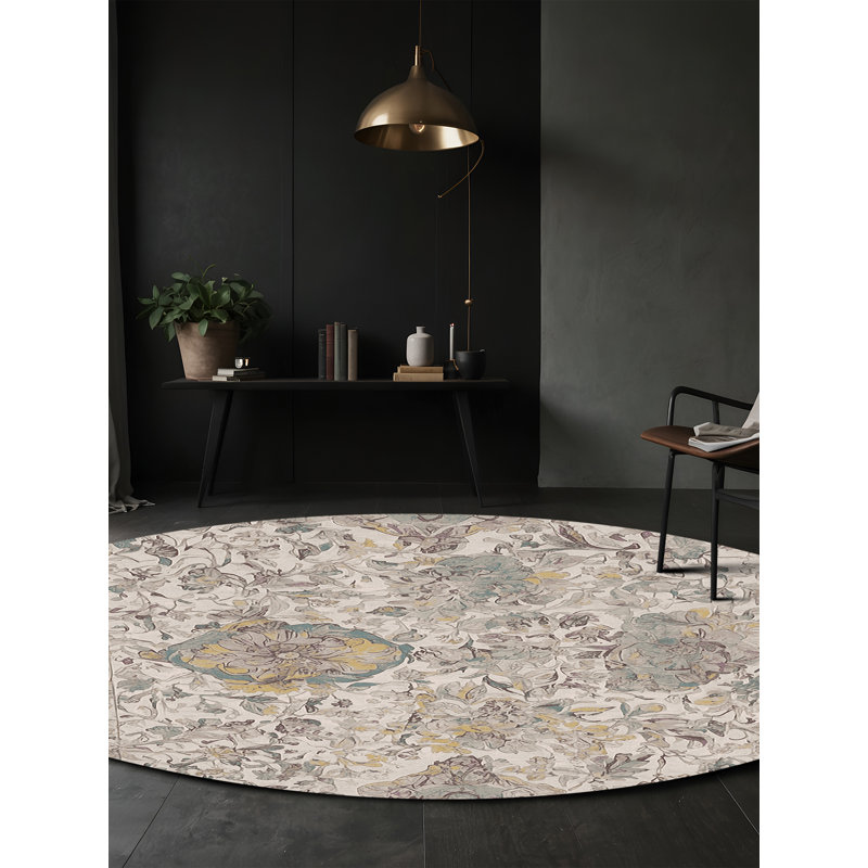 Tapis gris soyeux et moelleux, Rond 4 pi