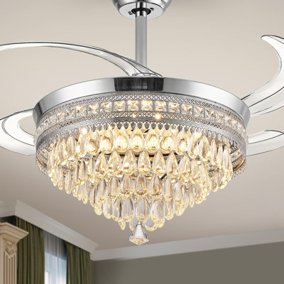Chandelier Ceiling Fan With Lights And Remote,42 Inch Modern Flush Mount For Bedroom Indoor, Dimmable Led,bluetooth Connection,energy Efficient Quiet Retractable Blades