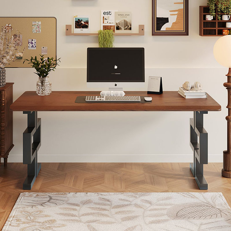 Bureau d'écriture rectangulaire en bois massif brun noisette, 29.53" H x 78.74" W x 31.5" D