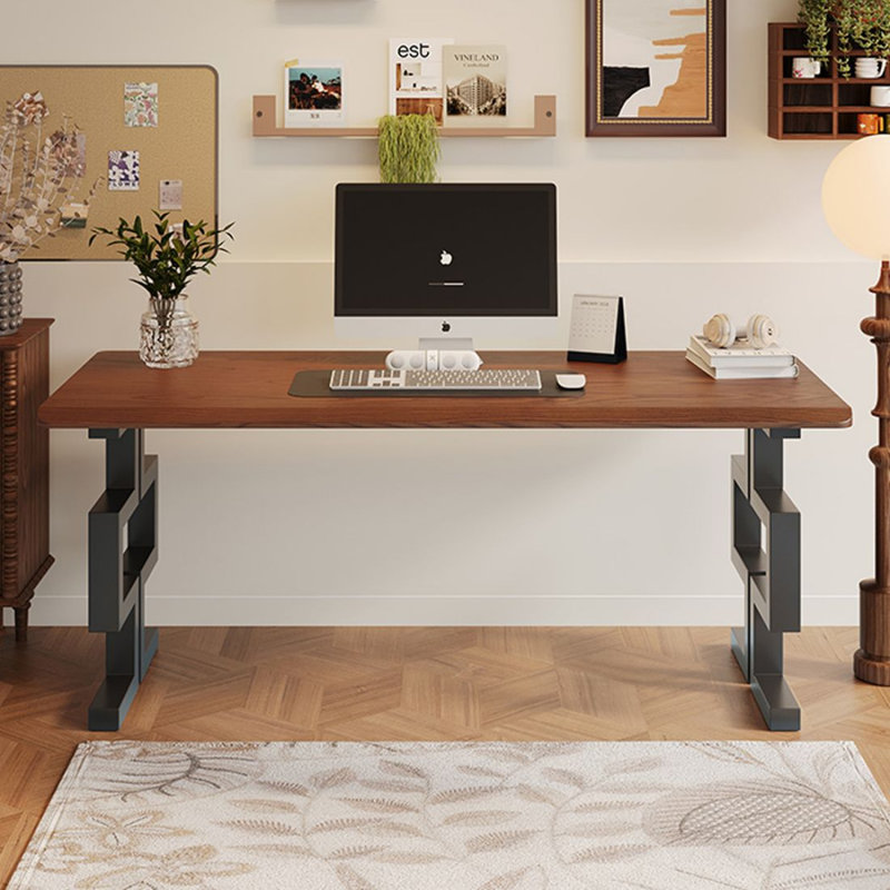 Nut-brown Rectangular Solid Wood Writing desk, 29.53" H x 55.12" W x 27.56" D
