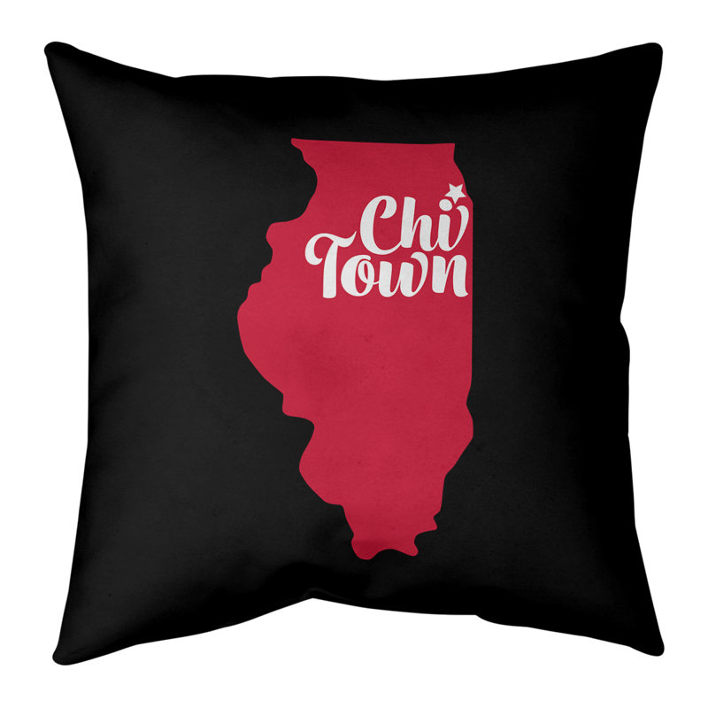 Housse de coussin en coton, Chi Town, 26 po x 26 po, Noir / Rose