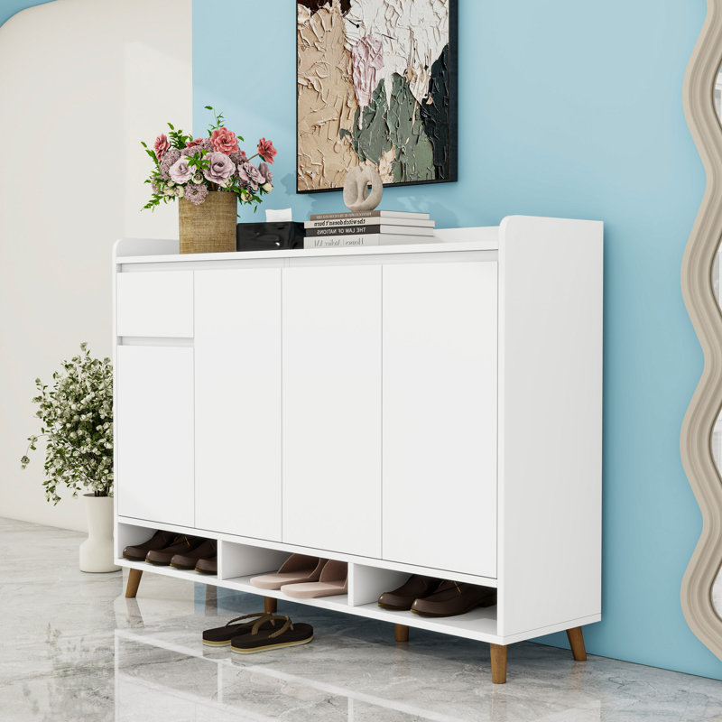 Range-chaussures avec tablettes réglables, Blanc