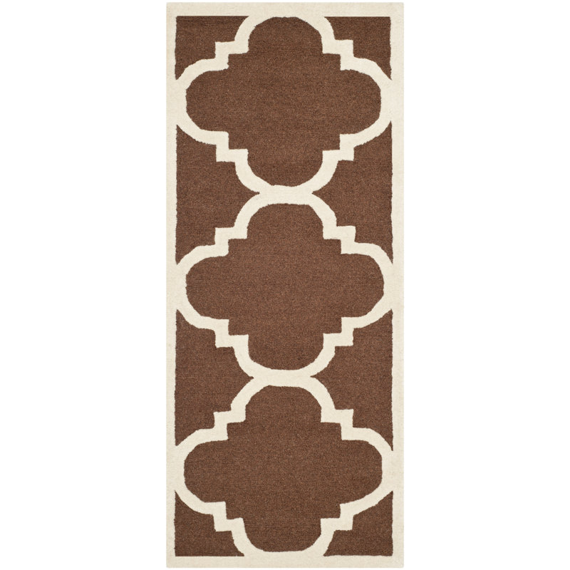 Tapis brun foncé / ivoire en laine touffeté à la main Cannen, Tapis de couloir 2 pi 6 po x 6 pi