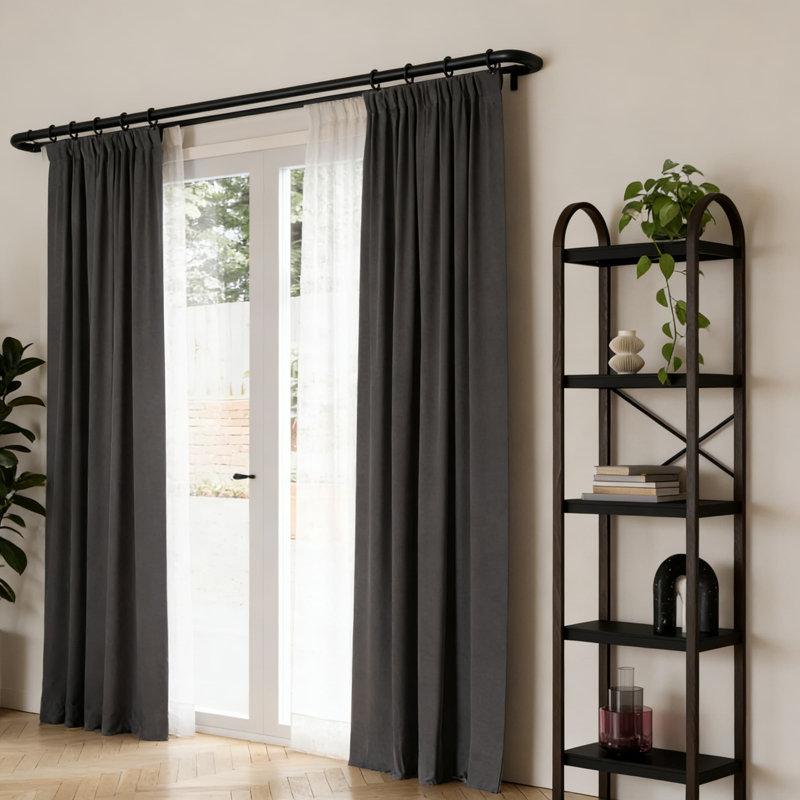 Double Curtain Rod Set With Wrap-Around Design For Complete Blackout, Room Darkening Panels And Layered Window Treatments