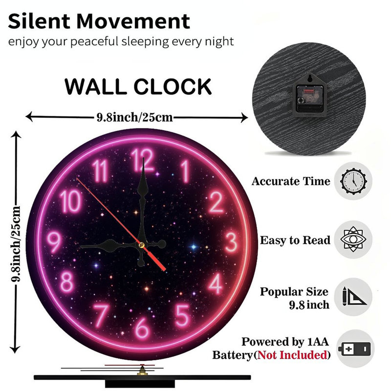 Horloge de style néon avec ciel étoilé