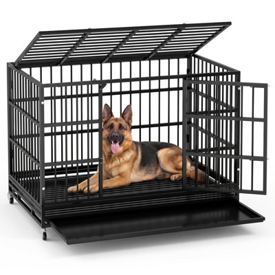  Cage pour chien robuste avec roues verrouillables 48/42/38 pouces Adrihana, grand chenil d'intérieur avec plateau amovible