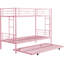 Lit superposé en métal rose avec lit gigogne - chambre à coucher moderne et élégante, solution peu encombrante, cadre pour la longévité, utilisation silencieuse et stable, capacité de bruit élevée, escalier sécuritaire, structure simple sur deux, facile à assembler